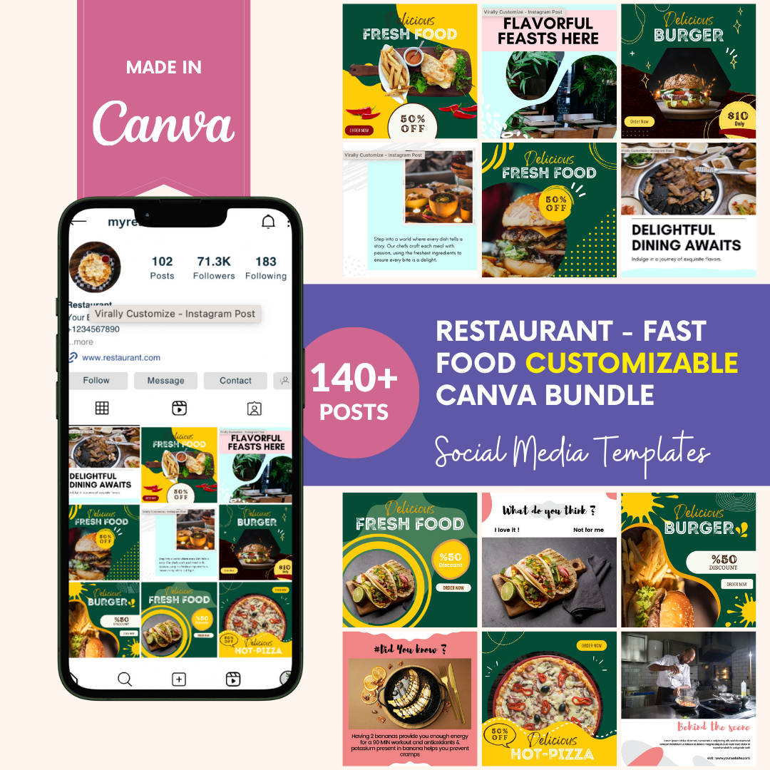 140+ Restaurant Promotion Editable Canva Social Media Posts and Stories